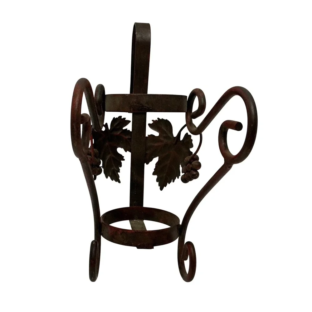 CBK Styles Vintage 2001 Metal Wine Bottle Holder Grapevine Scroll Bronze Brown